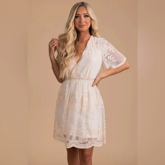 Haute Monde | Dresses | Nwt Light My Fire Cream Lace Mini Dress | Poshmark